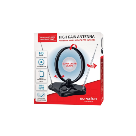 Antenne TV Intérieure – VHF / UHF / FM / alimentation AC - Superior Electronics SUPNAI001 · Smarty Paris